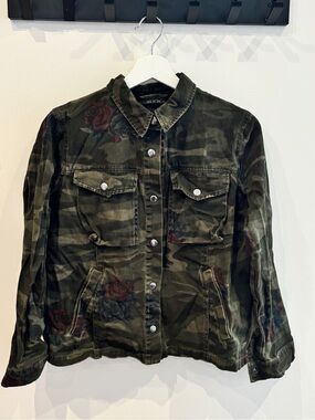 Topshop Olive Green Camo Utility Jacket with Rose Print